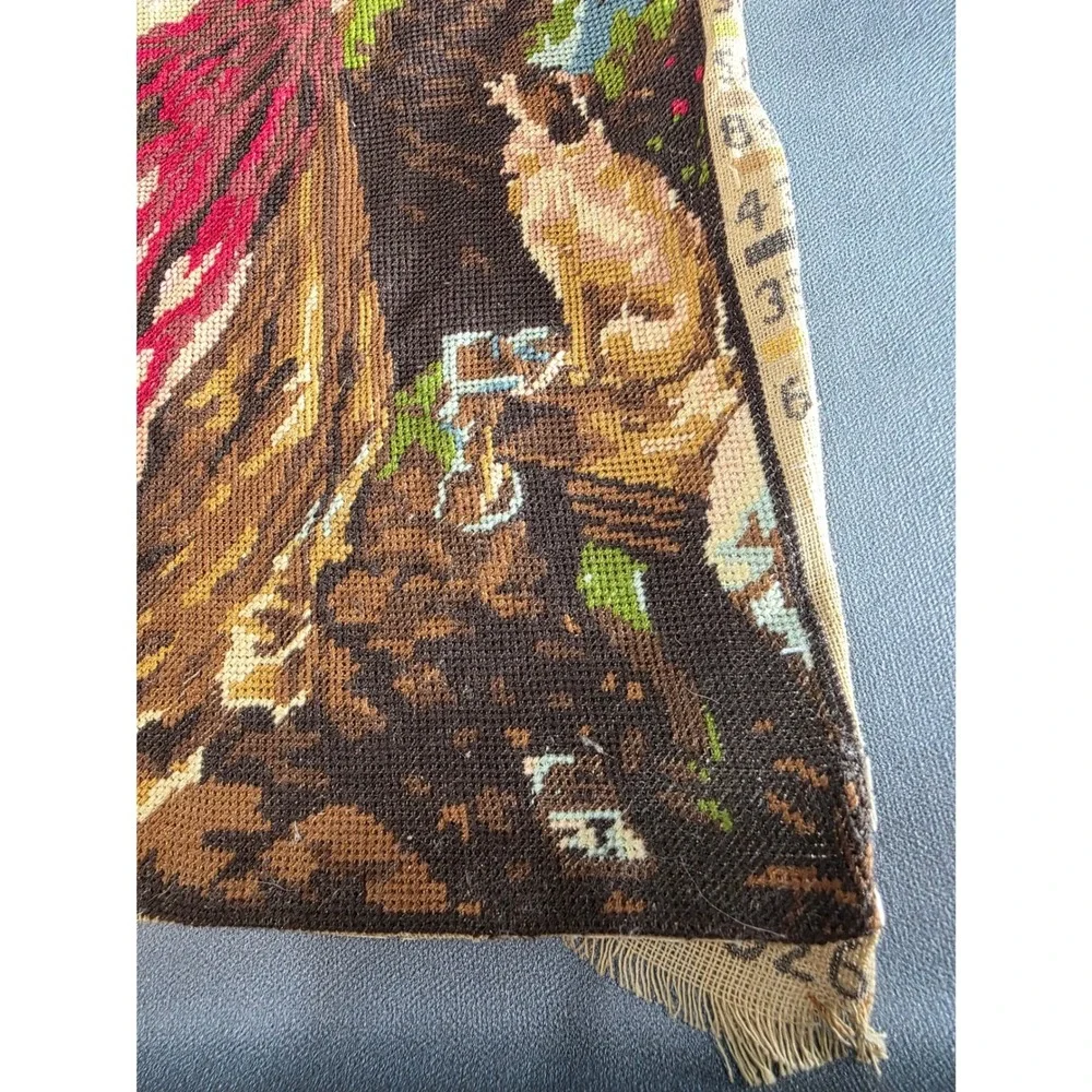 Vintage Greek Needlepoint Tapestry Victorian Woman Red Dress Textile Art 48x33